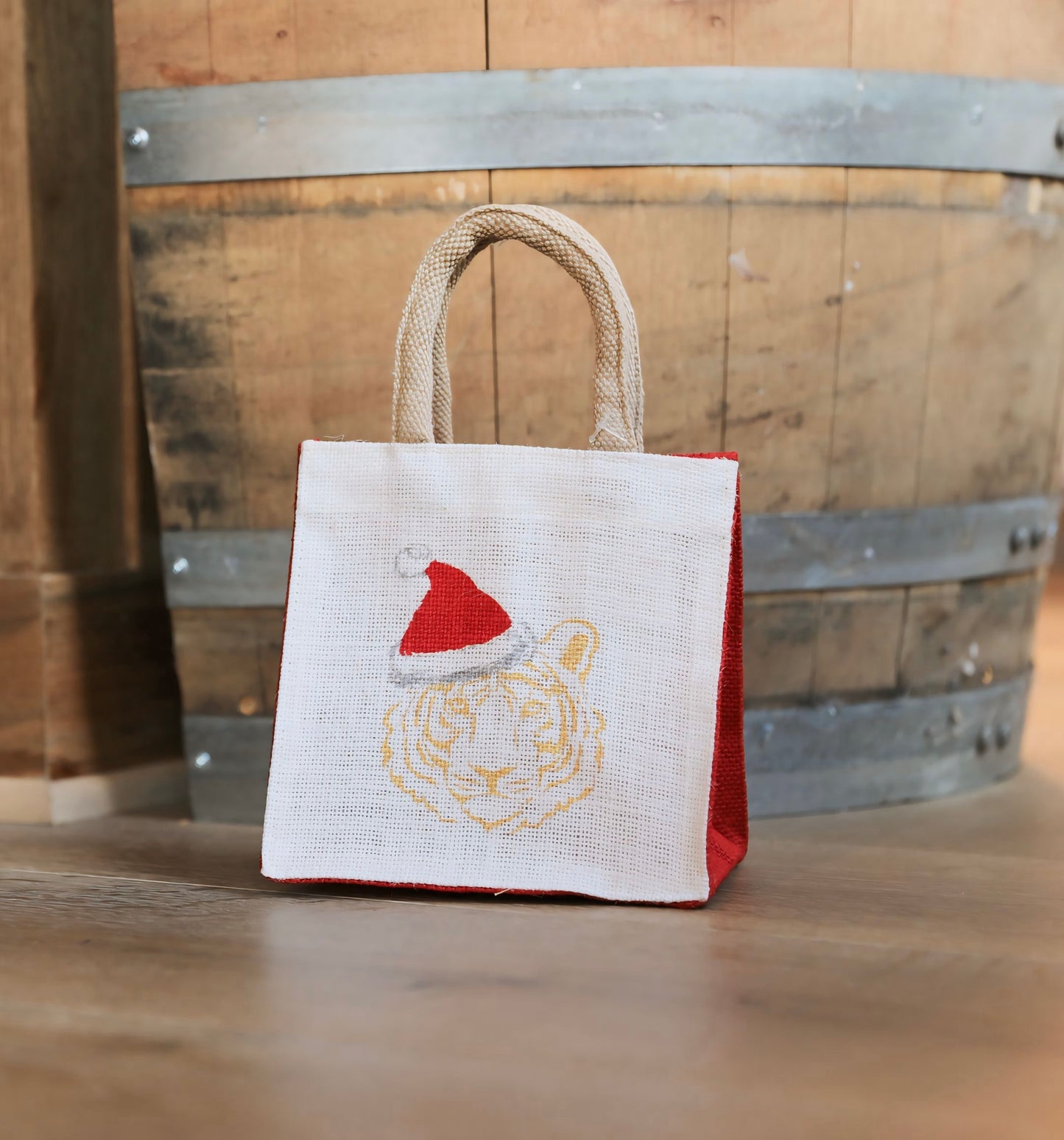 Tiger Santa Petite Gift Tote White/Red 7x7x5