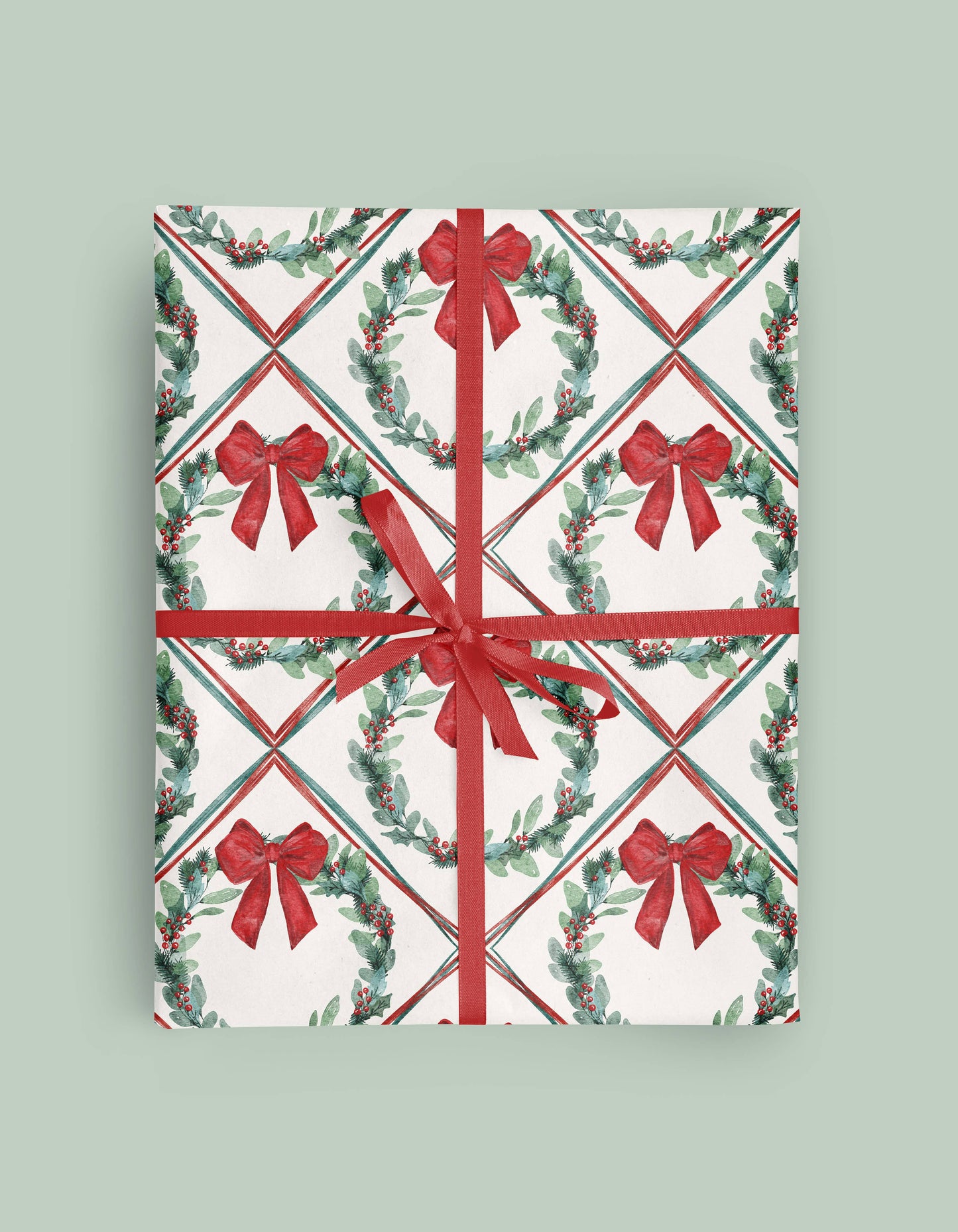 Red Bow Christmas Wreath Wrapping Paper Roll