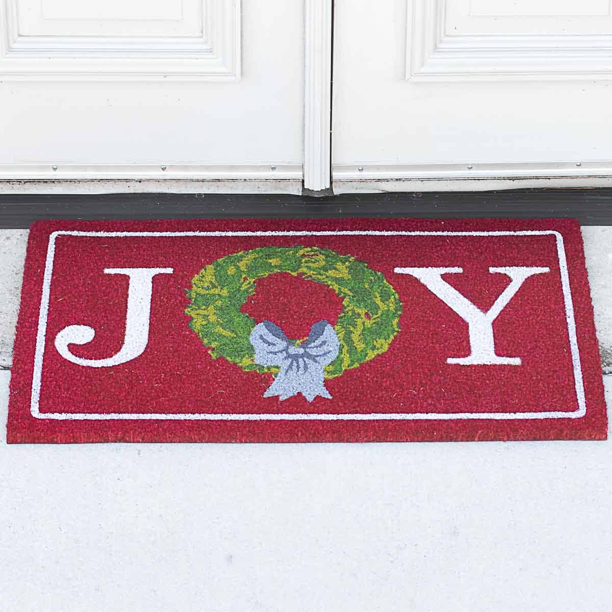 Grand Joy Wreath Coir Doormat Red/White/Green 30x18