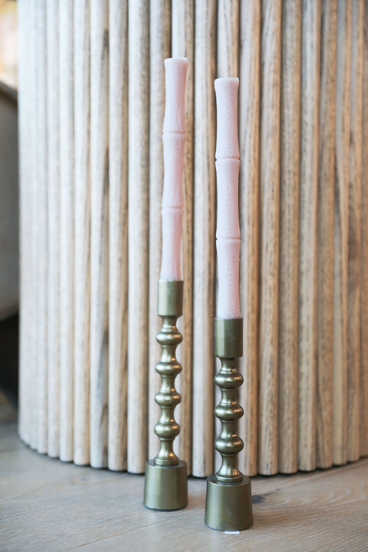 Unscented Sculpted Taper Candles Khaki Bamboo Set 2
