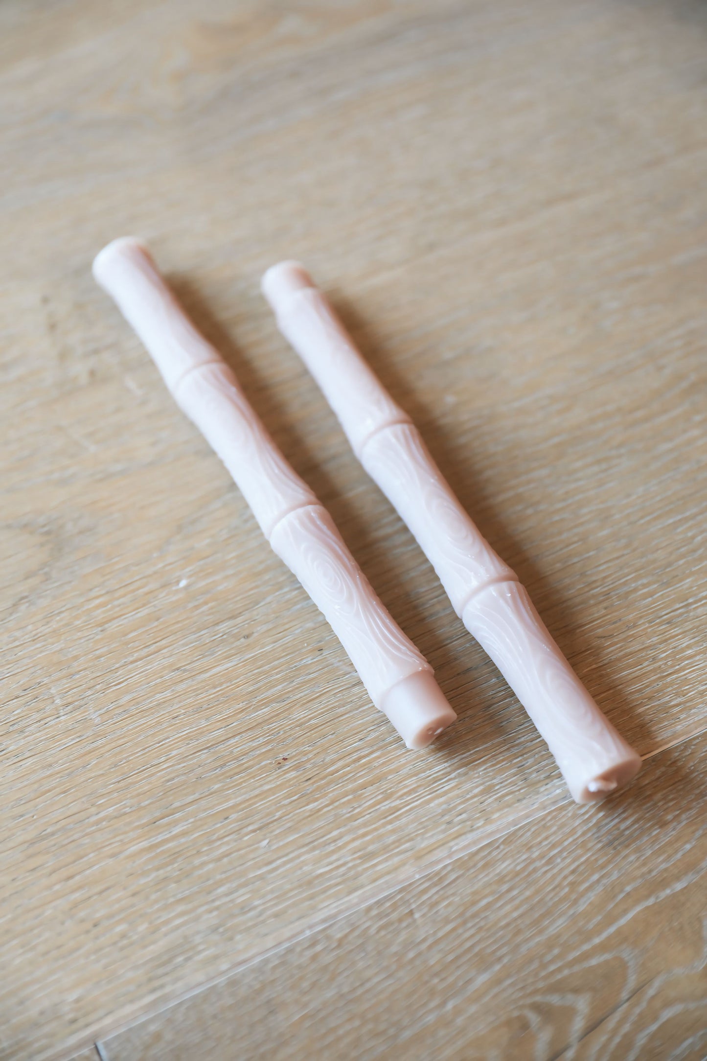Unscented Sculpted Taper Candles Khaki Bamboo Set 2
