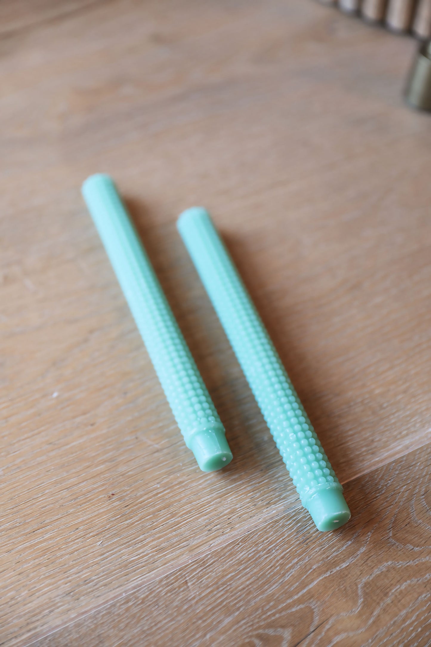 Unsented Hobnail Taper Candles Mint set 2