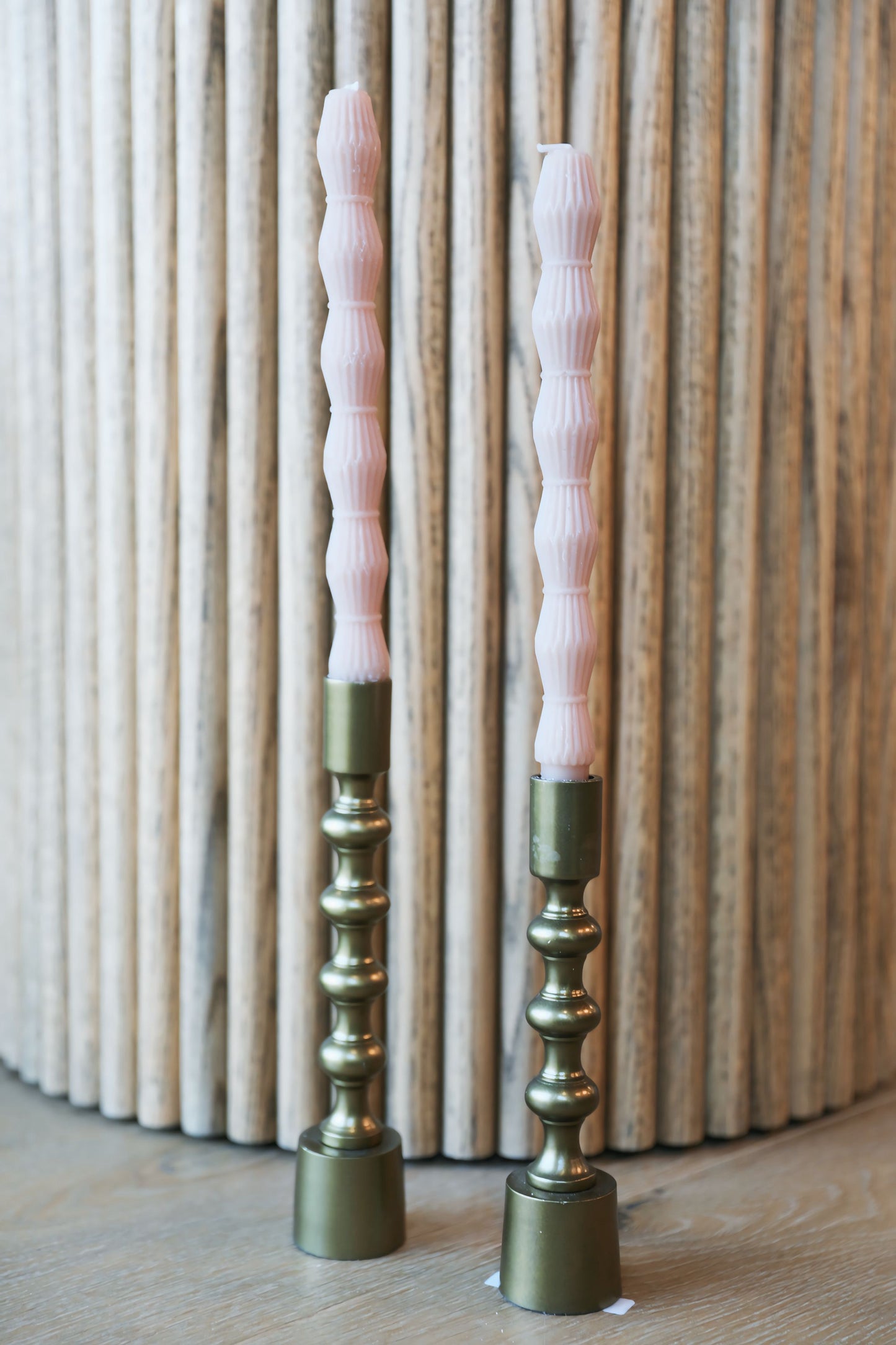 Unscented Sculpted Taper Candles Khaki Set 2