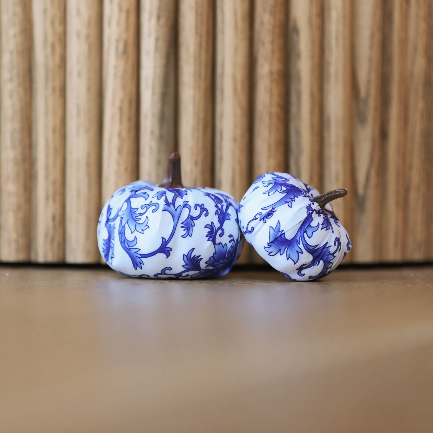 Faux Decorative Blue and White Fabric Pumpkins