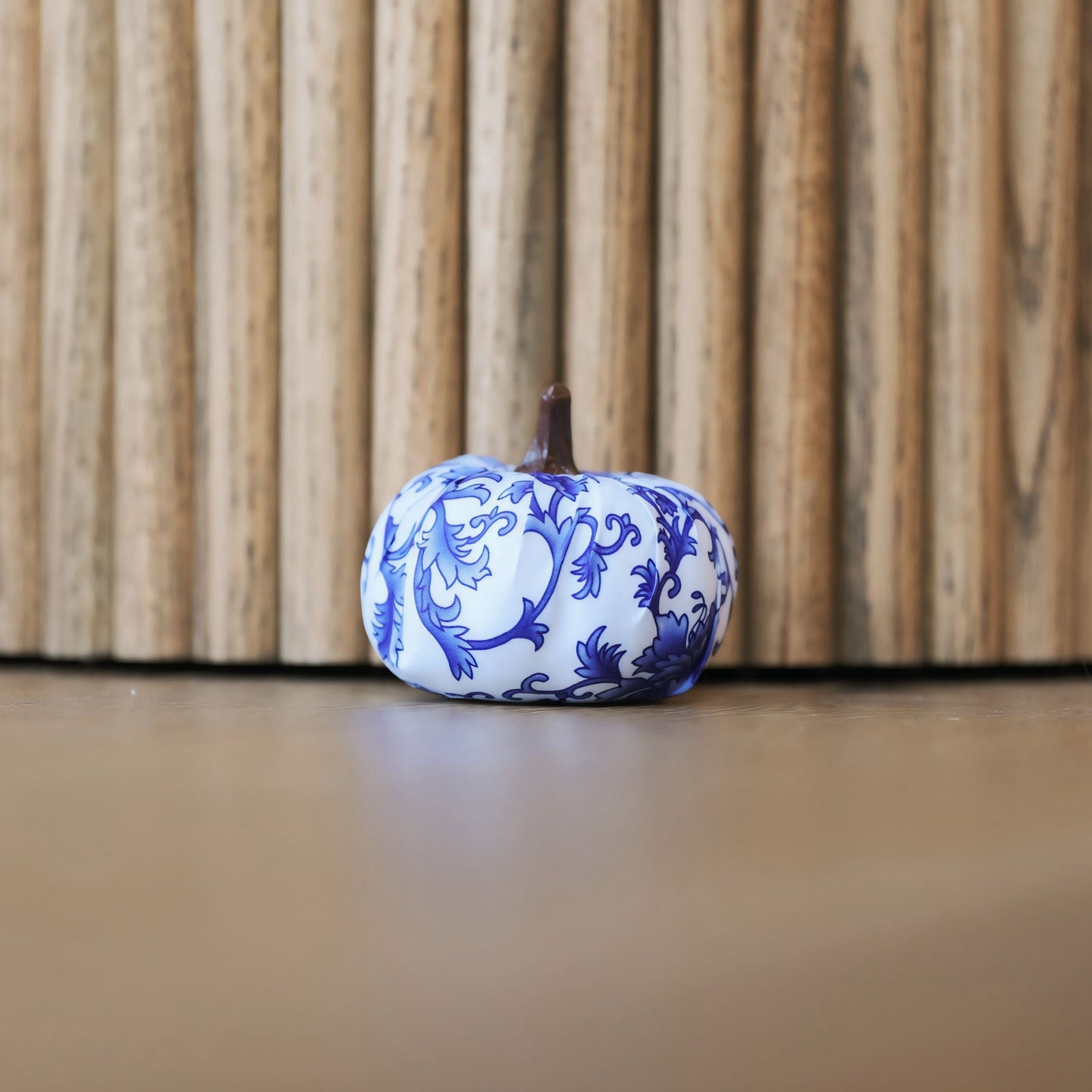 Faux Decorative Blue and White Fabric Pumpkins