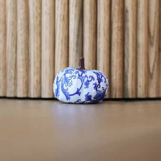 Faux Decorative Blue and White Fabric Pumpkins