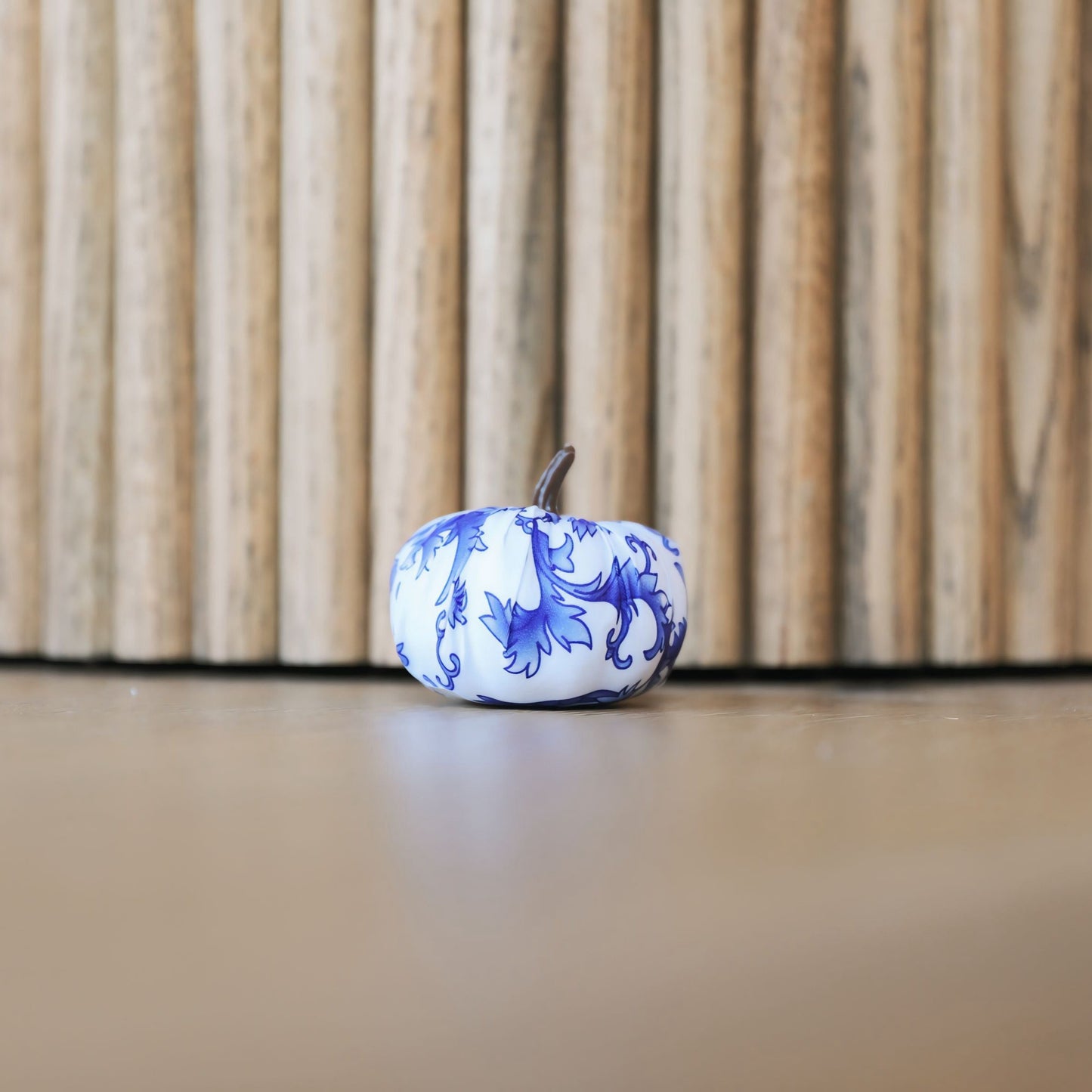 Faux Decorative Blue and White Fabric Pumpkin XS