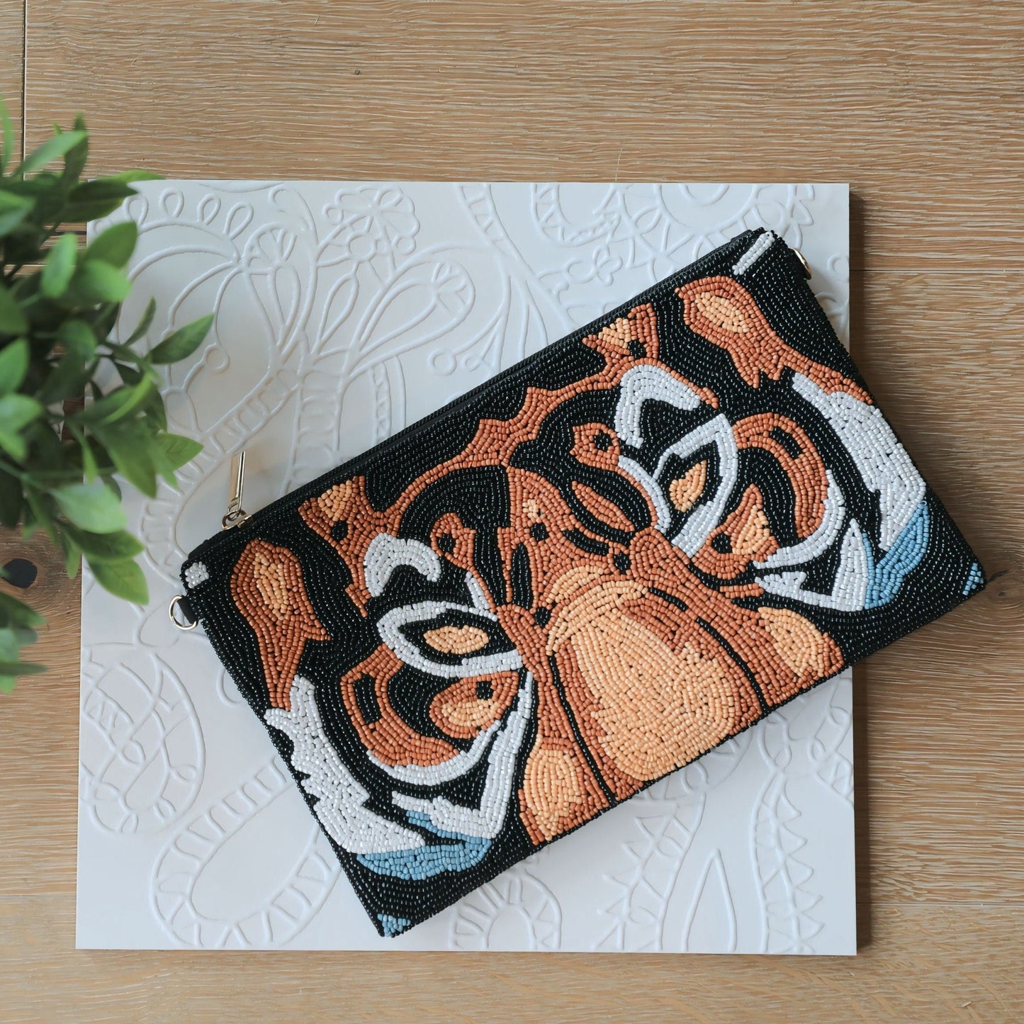 Eye of the Tiger Beaded Crossbody Orange/Black 10x6