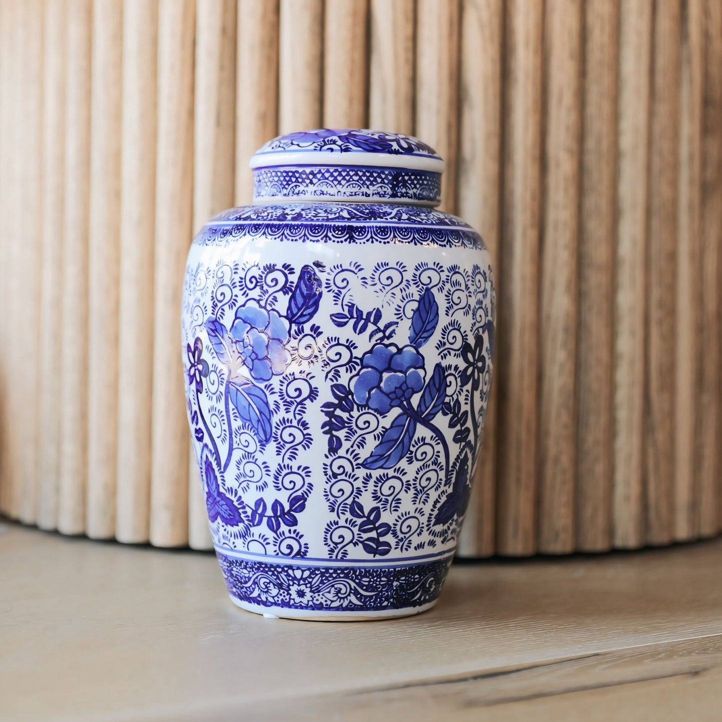 Blue and White Floral Ginger Jar w/ Lid