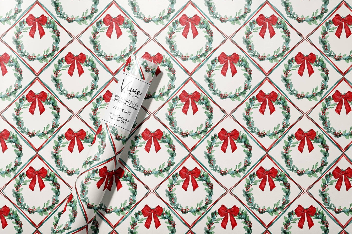 Red Bow Christmas Wreath Wrapping Paper Roll