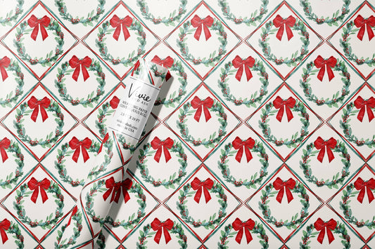 Red Bow Christmas Wreath Wrapping Paper Roll
