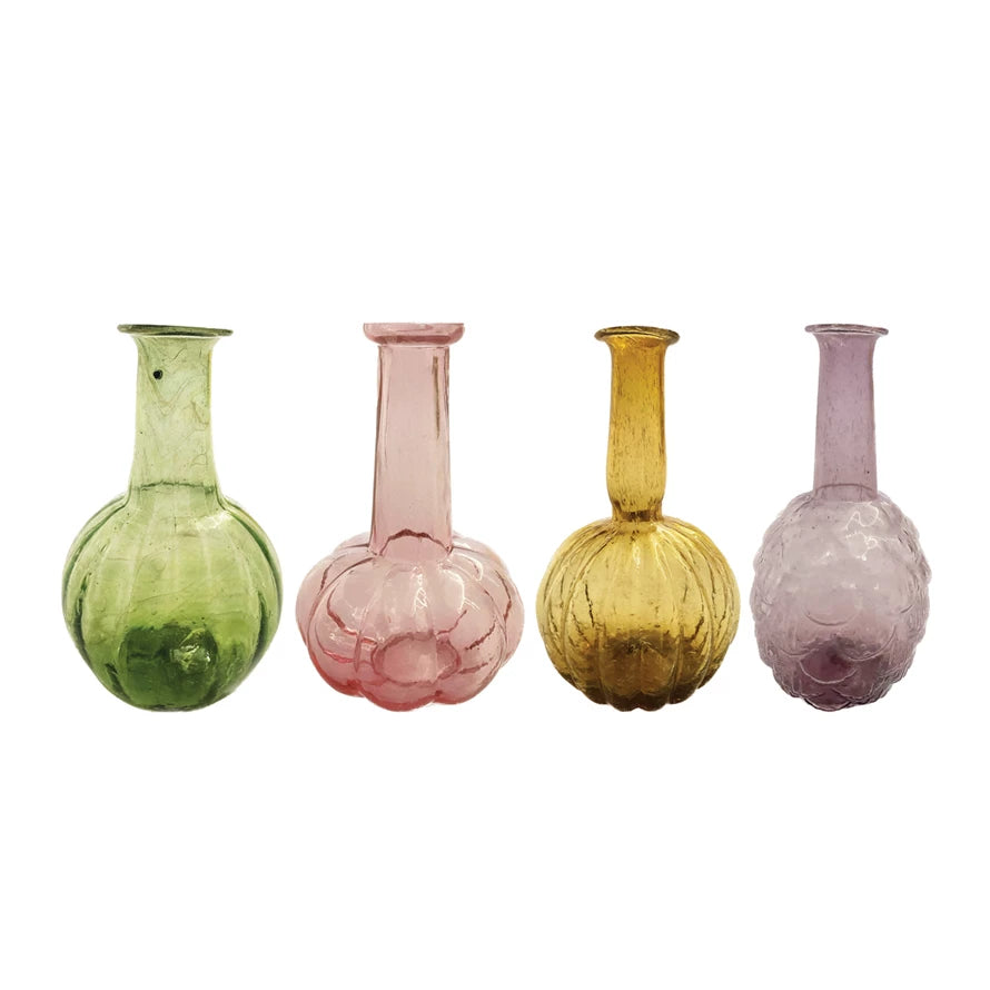 Hand-Blown Recycled Glass Vases 4 styles set 4