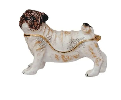 Enameled Metal Pug Shaped Tricket Box w/Jewels