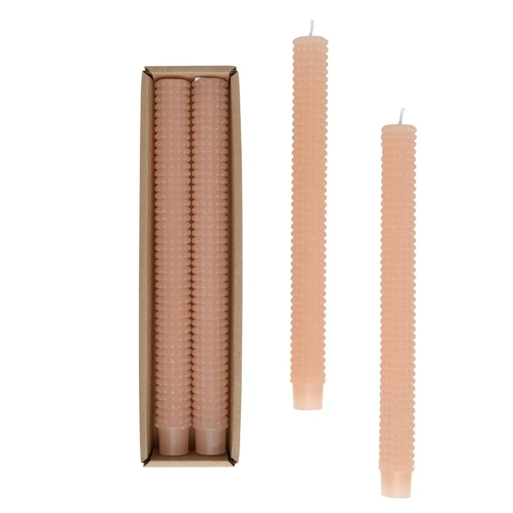 Unscented Hobnail Taper Candle Pink set 2