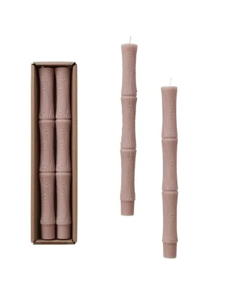 Unscented Sculpted Taper Candles Khaki Bamboo Set 2