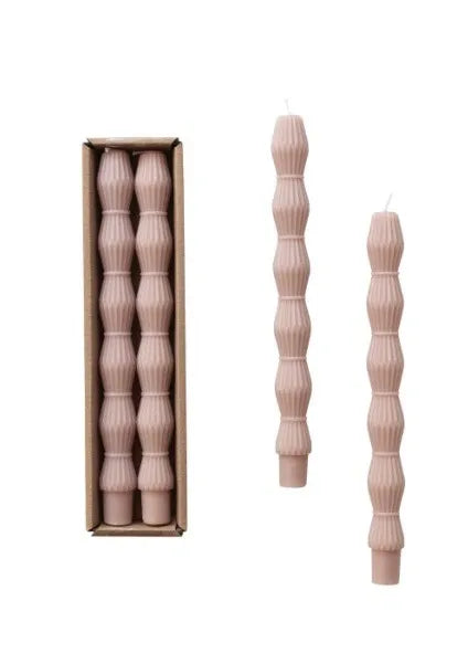 Unscented Sculpted Taper Candles Khaki Set 2