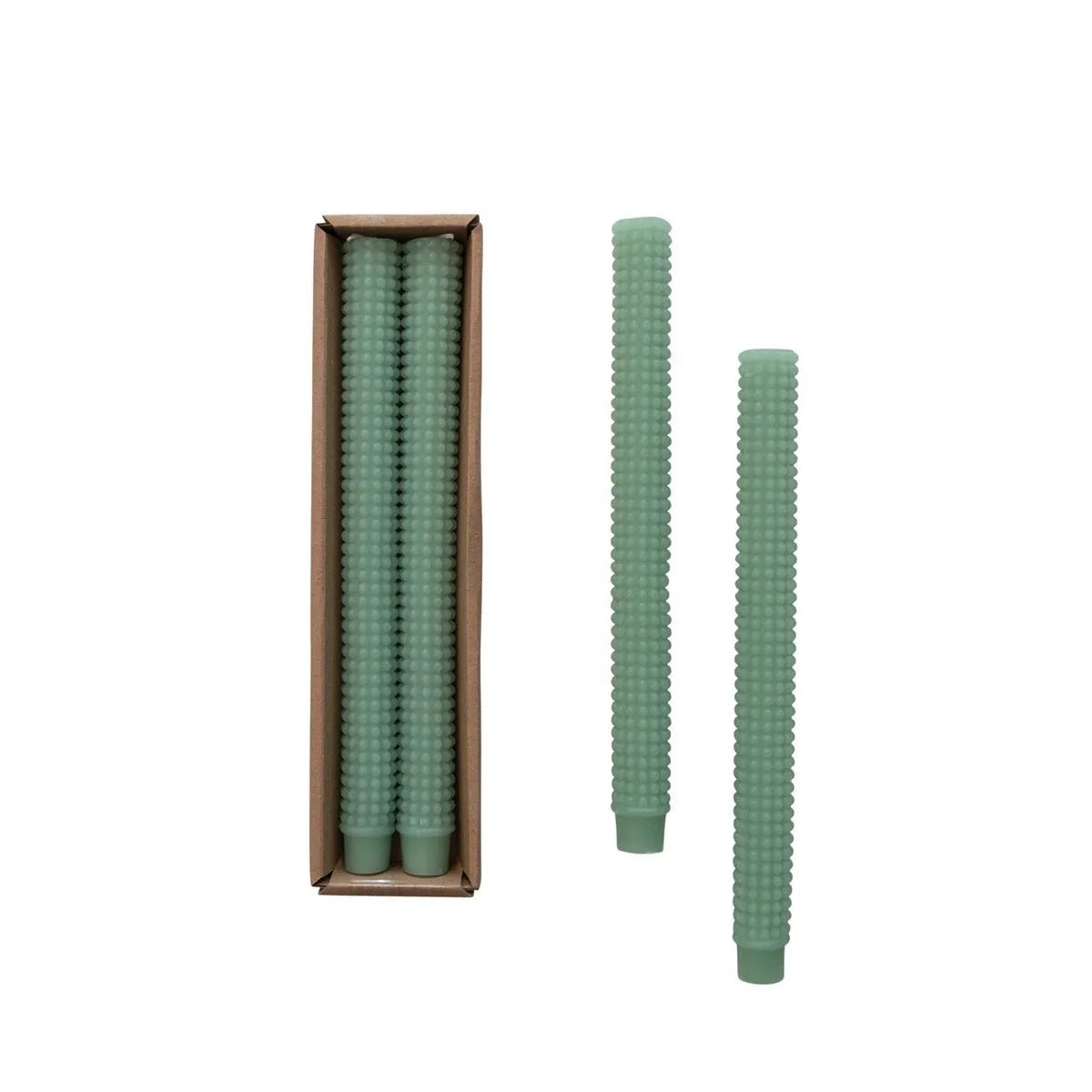Unsented Hobnail Taper Candles Mint set 2