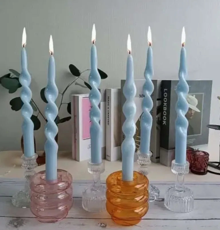 Handmade Spiral Taper Candle-Blue / 2-Pack