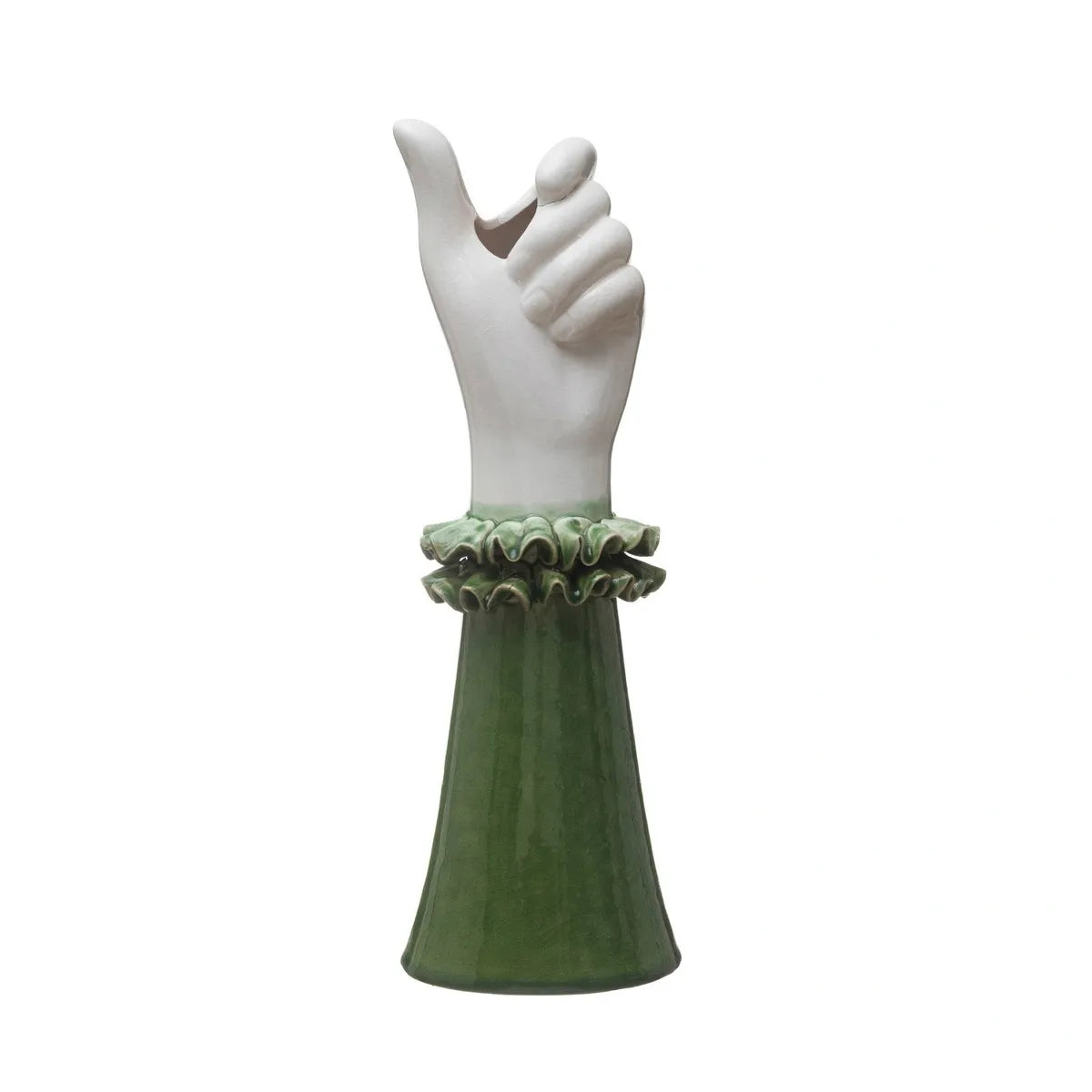 Stoneware Hand Shaped Vase Green