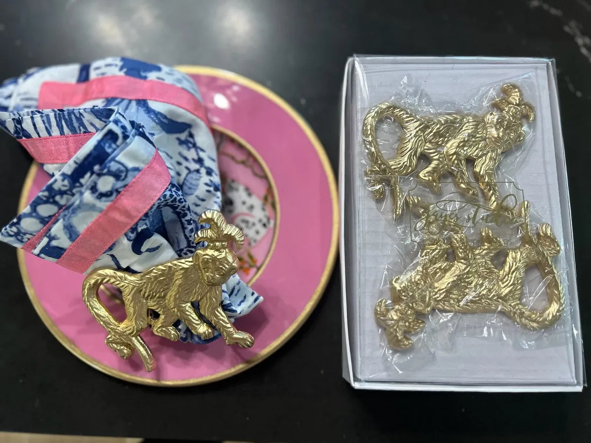Monkey Napkin Rings Gold - 4pk