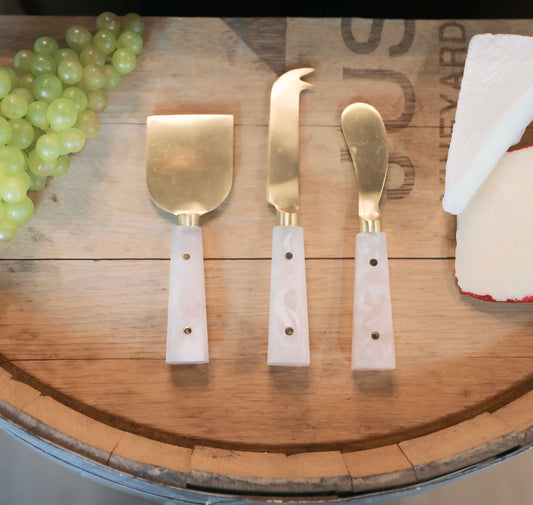 3-PC CHEESE SET GOLD FINISH WHITE