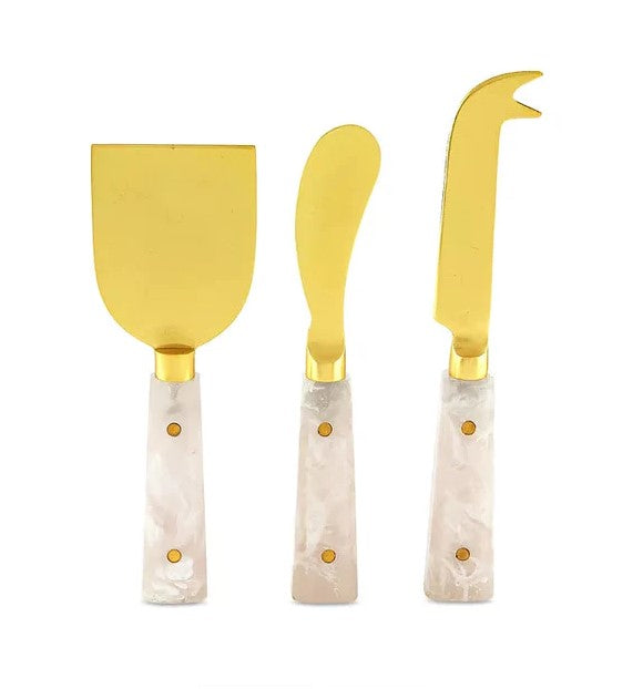 3-PC CHEESE SET GOLD FINISH WHITE