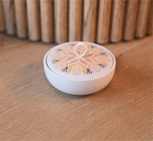 Stoneware Large Round Trinket Box- Tulip Tile