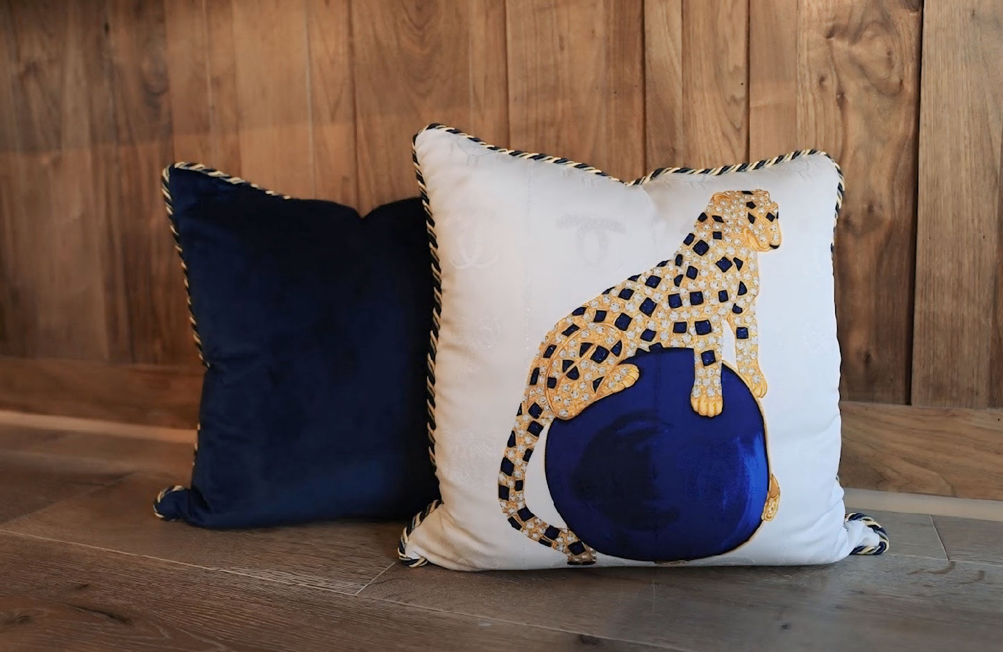 Panthere Royal Blue Silk Scarf Pillow