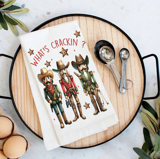 Christmas Western Cowboy Nutcrackers Tea Towel