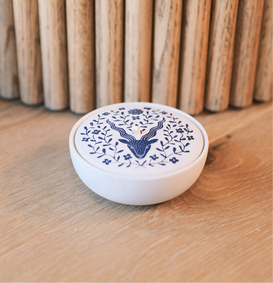 Stoneware Large Round Trinket Box- Indigo