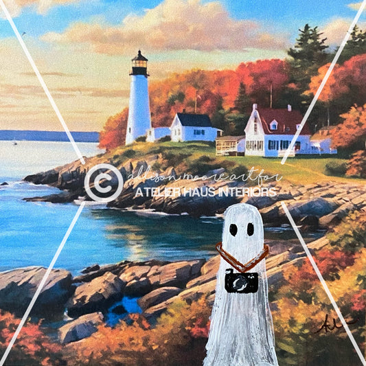 Kip- The Travel Loving Ghost- 4” x 4” Hand Painted/ Framed