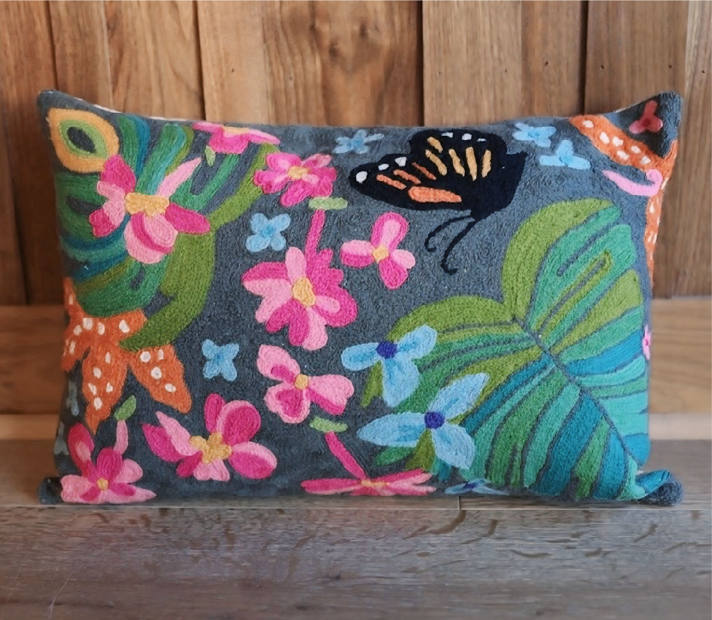 Tahiti Charcoal Chainstitch Pillow 14x20