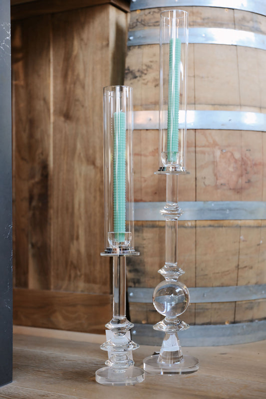 CRYSTAL GLASS CANDLE HOLDER W/SHADE MEDIUM