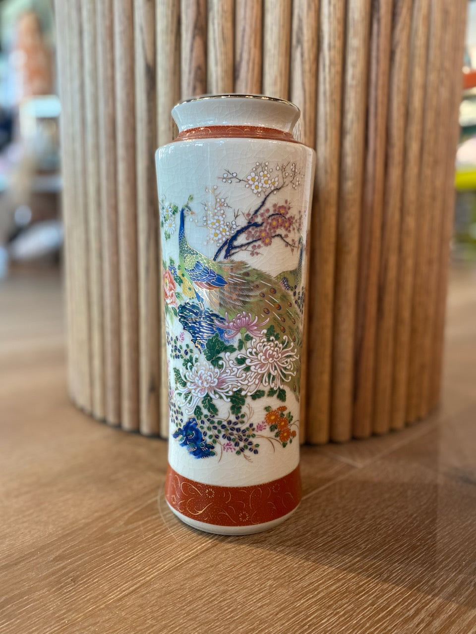 Vintage Large Satsuma Peacock Vase