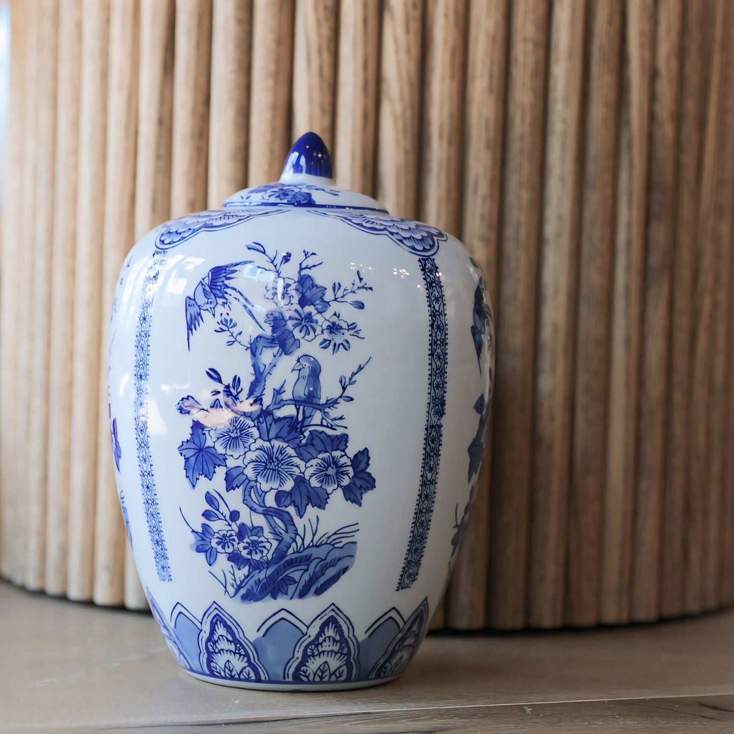 Blue and White Chinoiserie Ginger Jar w/ Lid