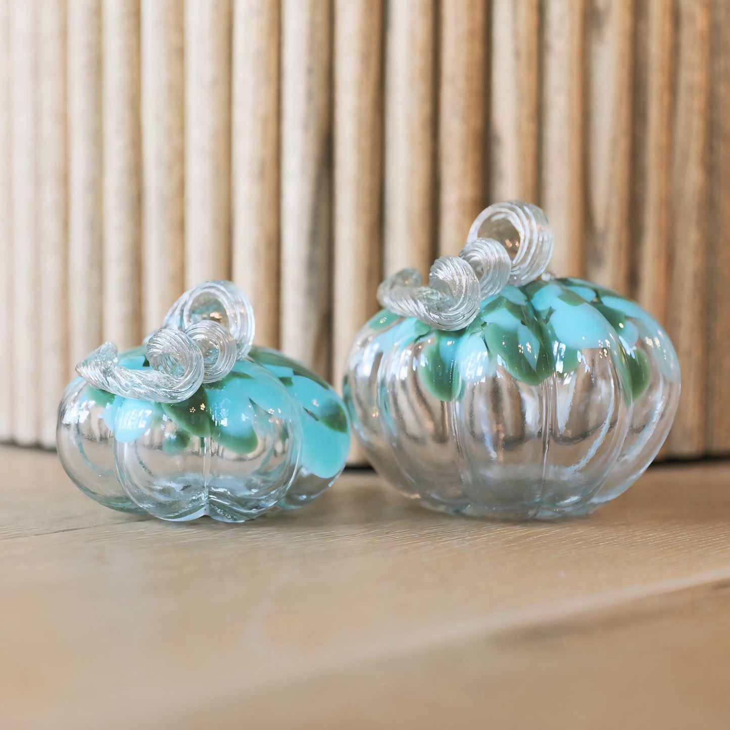 6" Dia. Large Speckled Turquoise & Green Glass Pumpkin Fall Décor