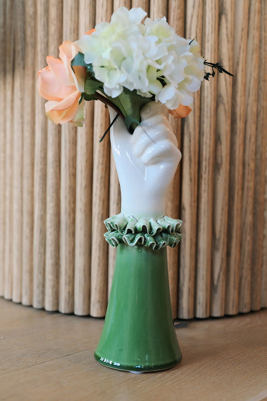 Stoneware Hand Shaped Vase Green