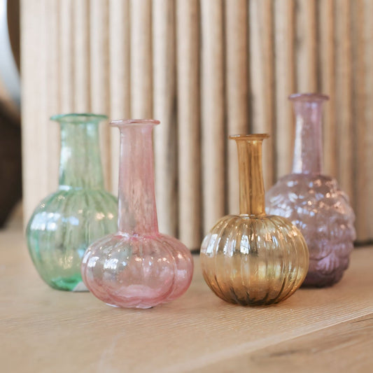 Hand-Blown Recycled Glass Vases 4 styles set 4