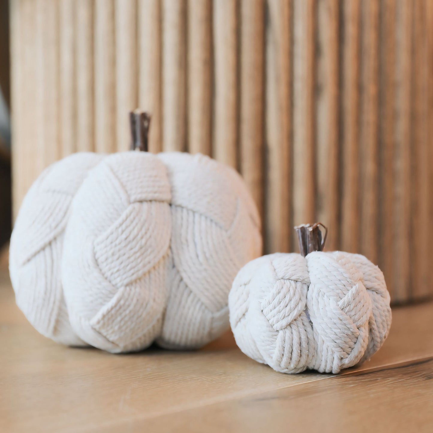 8.5" Dia  Large Woven Cream Pumpkin Fall Autumn Décor