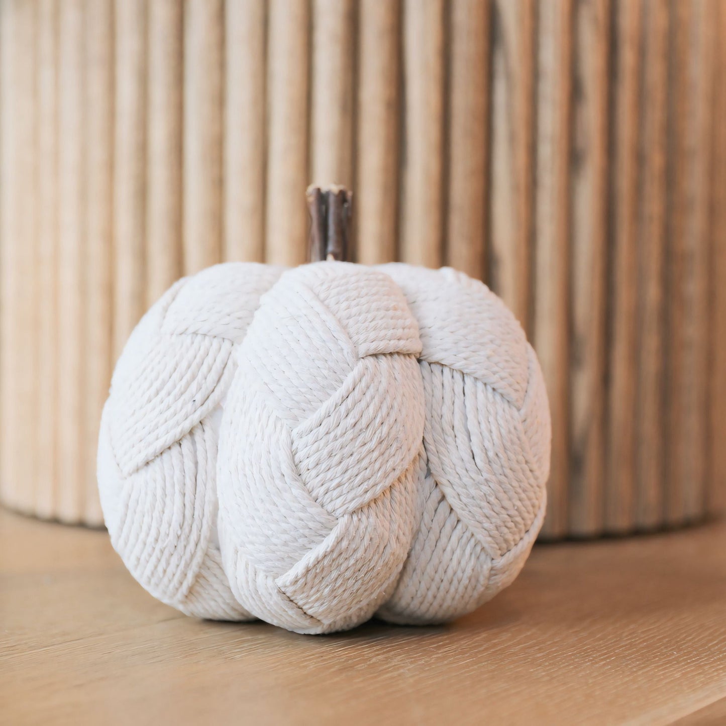 8.5" Dia  Large Woven Cream Pumpkin Fall Autumn Décor