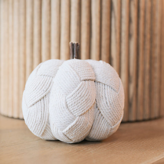 8.5" Dia  Large Woven Cream Pumpkin Fall Autumn Décor