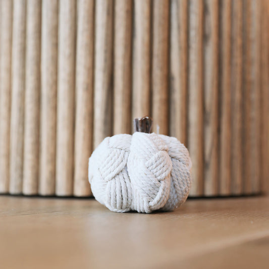 4.75" Dia. Small Woven Cream Pumpkin Fall Autumn Décor