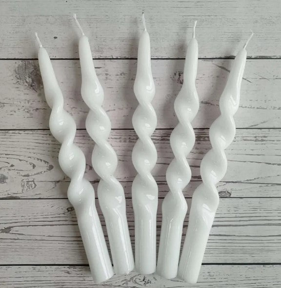 10in. Handmade Spiral Taper Candle-White set 2