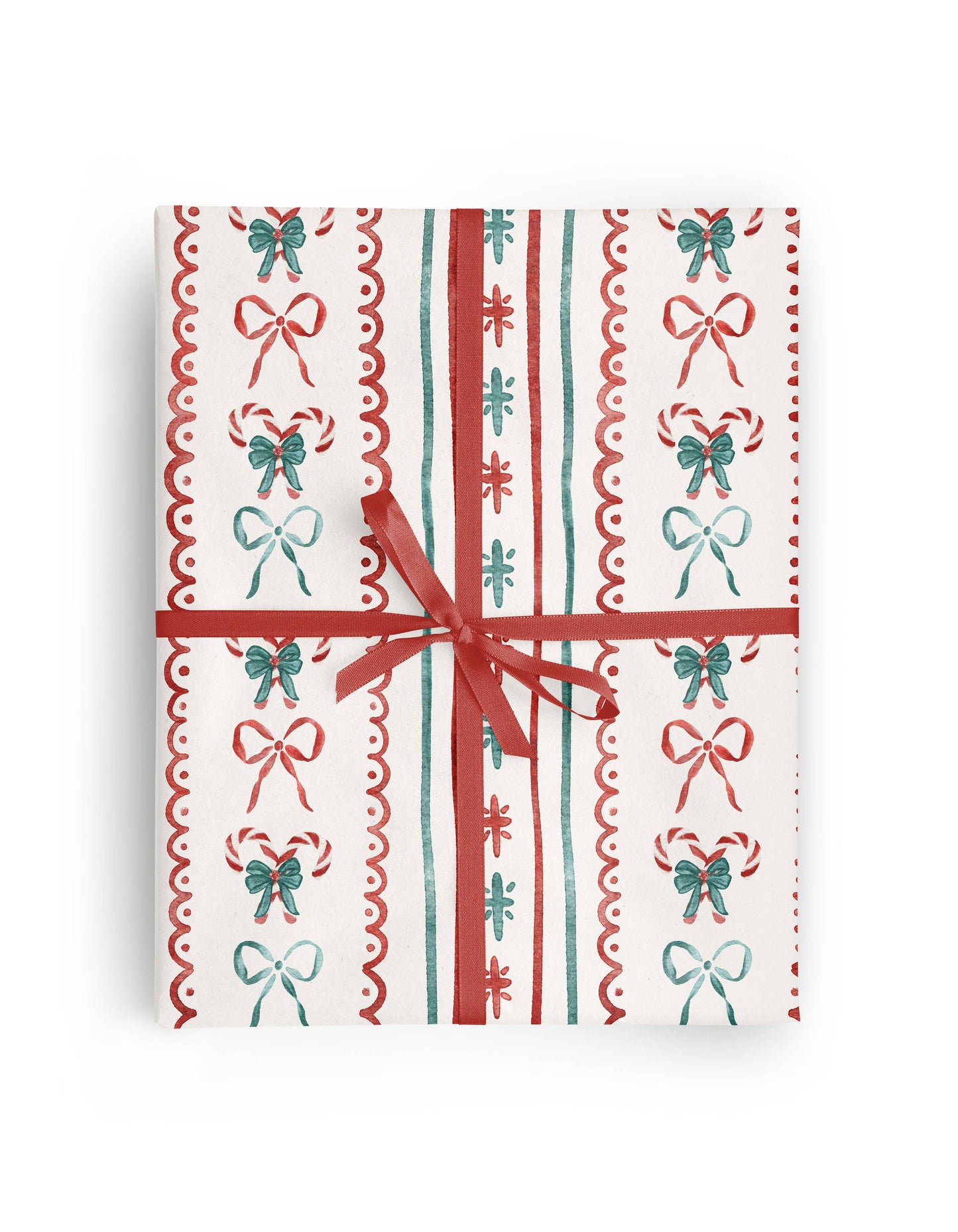 Christmas Candy Cane Stripe Bow Wrapping Paper