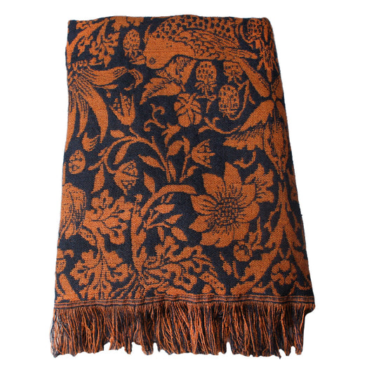 Recycled RPET Blanket William Morris Nutmeg Orange Navy