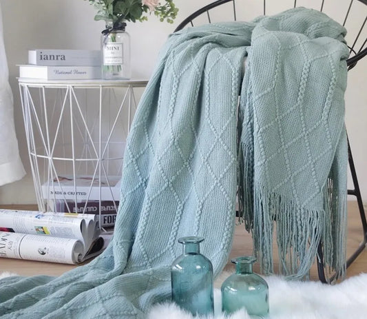 Diamond Knit Throw Blanket Aqua 50x60