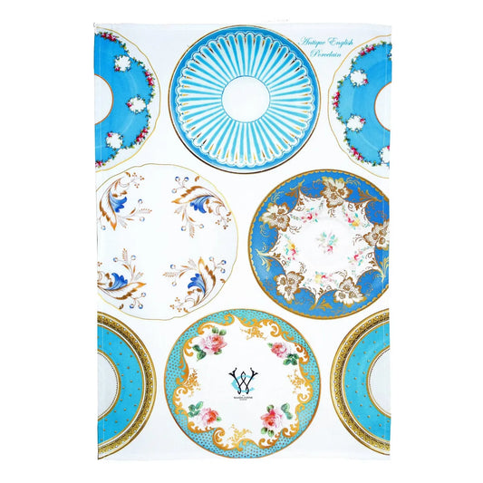 English Turquoise Plates Tea Towel