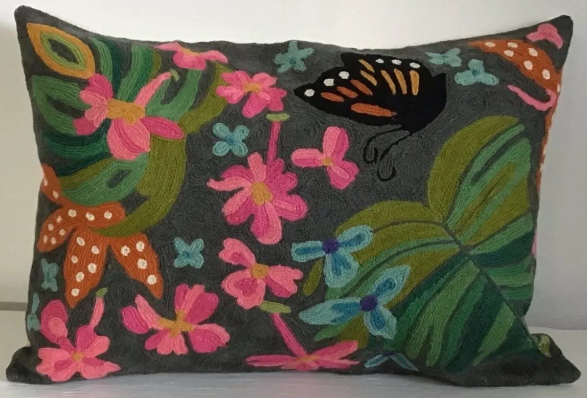 Tahiti Charcoal Chainstitch Pillow 14x20