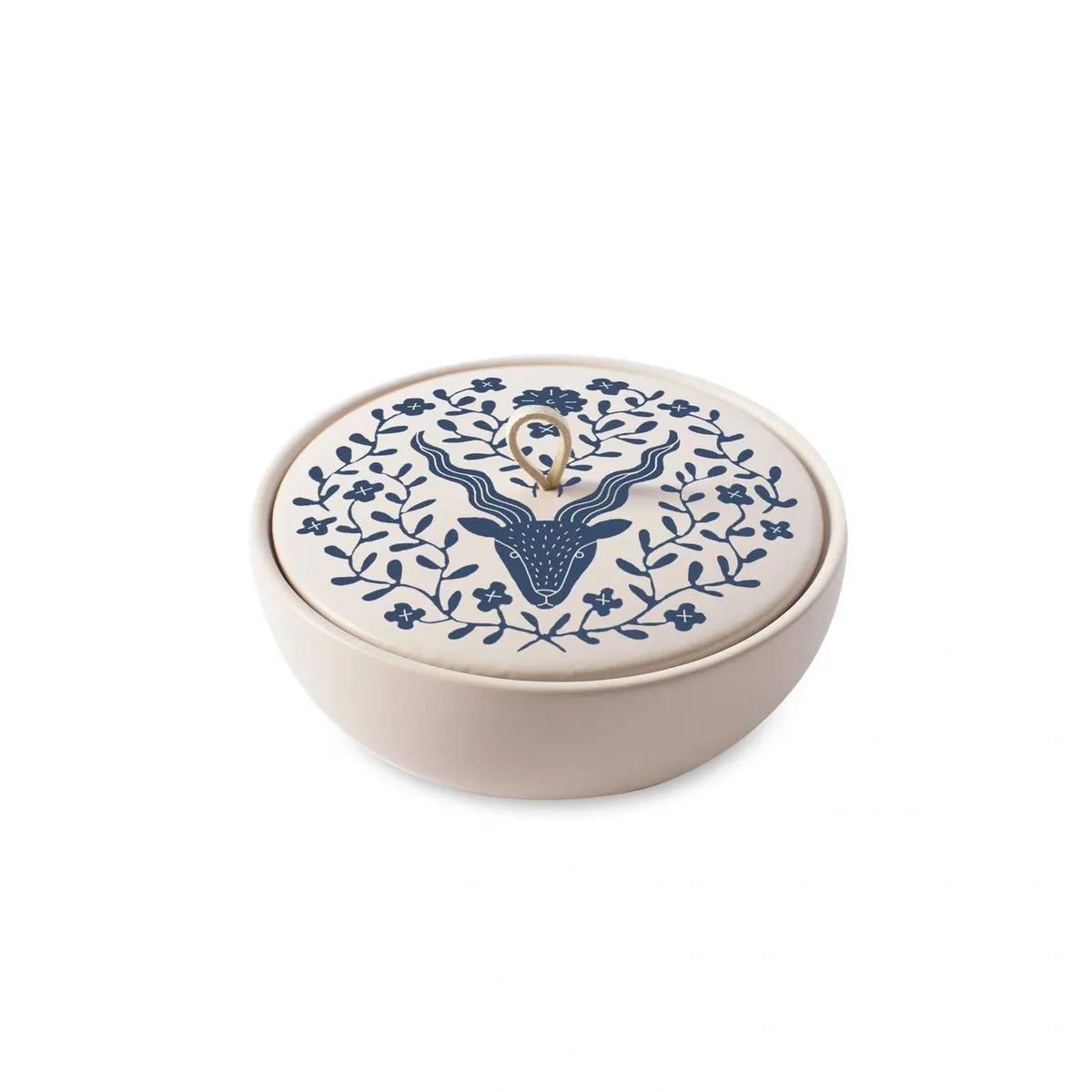 Stoneware Large Round Trinket Box- Indigo