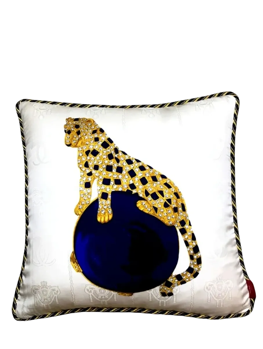 Panthere Royal Blue Silk Scarf Pillow